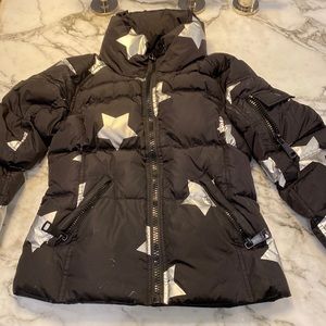 Girls Kids Juniors SAM coat jacket puffer size 10 black with silver stars
